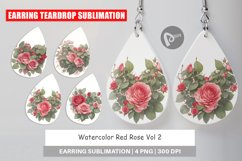 Earring teardrop design Watercolor Red Rose Product Image 1