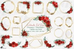 Red rose wedding floral templates, geo gold floral frames. Product Image 1