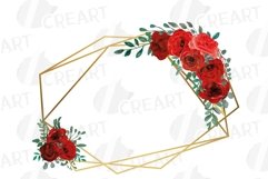 Red rose wedding floral templates, geo gold floral frames. Product Image 12