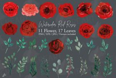 Watercolour Red Roses and Green Leaves invitation design png Product Image 2