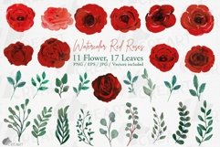 Watercolour Red Roses and Green Leaves invitation design png Product Image 1