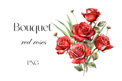 Watercolor red roses bouquet