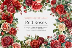 68 Red Rose Flowers PNG, Watercolor Floral Clipart Bouquets Product Image 1