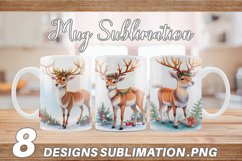 Watercolor Reindeer Christmas | Mug sublimation design Product Image 1