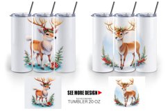 Watercolor Reindeer Christmas | Tumbler Sublimation Wrap Product Image 4
