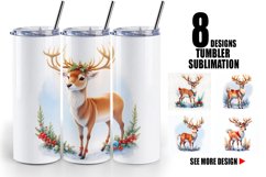 Watercolor Reindeer Christmas | Tumbler Sublimation Wrap Product Image 1