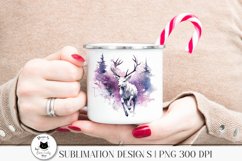 woman holding a mug with reindeer illustration