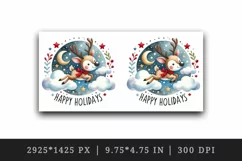 Watercolor reindeer flying stars clouds Happy Holidays quote print 20 oz tumbler skinny mug wrap clipart t-shirt sublimation printable design