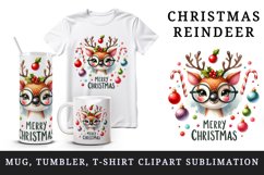 Watercolor reindeer glasses baubles candy canes Merry Christmas quote print 20 oz tumbler skinny mug wrap clipart t-shirt sublimation printable design