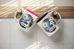 Watercolor reindeer night sky twinkling star Merry Christmas quote print 20 oz tumbler skinny mug wrap clipart t-shirt sublimation printable design