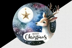 Watercolor reindeer night sky twinkling star Merry Christmas quote print 20 oz tumbler skinny mug wrap clipart t-shirt sublimation printable design