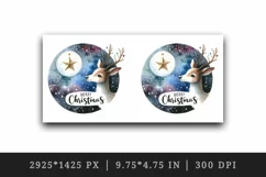 Watercolor reindeer night sky twinkling star Merry Christmas quote print 20 oz tumbler skinny mug wrap clipart t-shirt sublimation printable design