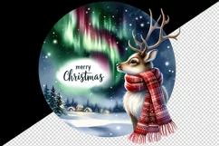 Watercolor reindeer Northern Lights night sky Merry Christmas quote print 20 oz tumbler skinny mug wrap clipart t-shirt sublimation printable design