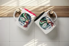 Watercolor reindeer Northern Lights night sky Merry Christmas quote print 20 oz tumbler skinny mug wrap clipart t-shirt sublimation printable design