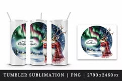 Watercolor reindeer Northern Lights night sky Merry Christmas quote print 20 oz tumbler skinny mug wrap clipart t-shirt sublimation printable design