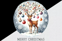 Watercolor reindeer ornaments antlers Merry Christmas greeting quote print 20 oz tumbler skinny mug wrap clipart t-shirt sublimation printable design