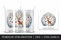 Watercolor reindeer ornaments antlers Merry Christmas greeting quote print 20 oz tumbler skinny mug wrap clipart t-shirt sublimation printable design