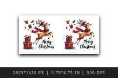 Watercolor reindeer red scarf Santa hat presents Merry Christmas quote print 20oz tumbler skinny mug wrap clipart t-shirt sublimation printable design