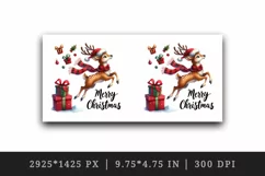 Watercolor reindeer red scarf Santa hat presents Merry Christmas quote print 20oz tumbler skinny mug wrap clipart t-shirt sublimation printable design