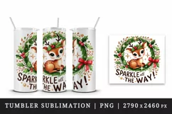 Watercolor reindeer Sparkle All the Way Christmas quote New Year winter print tumbler skinny mug wrap clipart t-shirt sublimation printable design png