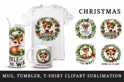 Watercolor reindeer Sparkle All the Way Christmas quote New Year winter print tumbler skinny mug wrap clipart t-shirt sublimation printable design png