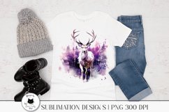 watercolor reindeer sublimation design shown on a t-shirt