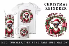 Watercolor reindeer sunglasses Santa hat Rockin the Vibes quote print 20 oz tumbler skinny mug wrap clipart t-shirt sublimation printable design