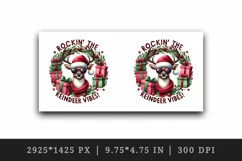 Watercolor reindeer sunglasses Santa hat Rockin the Vibes quote print 20 oz tumbler skinny mug wrap clipart t-shirt sublimation printable design