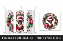 Watercolor reindeer sunglasses Santa hat Rockin the Vibes quote print 20 oz tumbler skinny mug wrap clipart t-shirt sublimation printable design