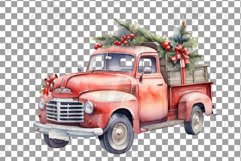 Watercolor Retro Truck Mistletoe and Pine: Christmas Clipart Product Image 10