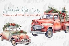 Watercolor Retro Truck Mistletoe and Pine: Christmas Clipart Product Image 1