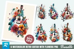 Watercolor Retro Guitar with Flowers Bundle,Guitar with Flowers,Guitar with Flowers Bundle,commercial use,clipart bundle,watercolor clipart,invitation graphics,collage images,digital clipart,scrapbooking kit,digital download,Stencils Templates,png clipart