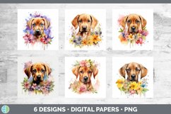 Bundle of six Wild Flowers Rhodesian Ridgebacks Paper Backgrounds designs.