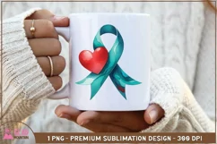 Watercolor teal ribbon ovarian cancer awareness sublimation Product Image 2