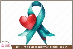 Watercolor teal ribbon ovarian cancer awareness sublimation Product Image 1