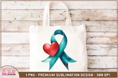 Watercolor teal ribbon ovarian cancer awareness sublimation Product Image 3