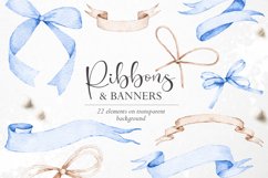 22 Watercolor Ribbons &amp; Banners - PNG Overlays Product Image 1