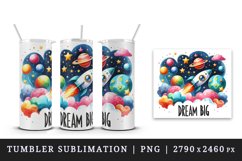 Watercolor rocket colorful planets stars Big Dream motivational quote print 20 oz tumbler skinny mug wrap clipart t-shirt sublimation printable design