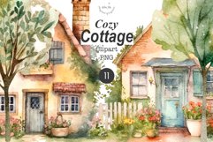 Cozy Cottage Watercolor clipart Product Image 1