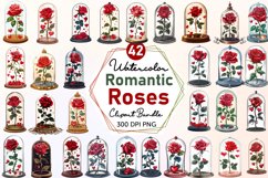 Watercolor Romantic Roses Flowers Clipart Bundle Product Image 1
