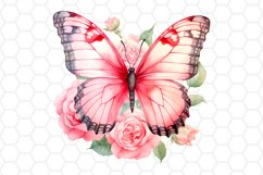 Watercolor Rose and Butterfly Clipart