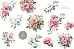 rose, rose clipart, eucalyptus, eucalyptus clipart, watercolor flowers, watercolor rose clipart, watercolor roses, rose watercolor clipart, flower clipart, wedding, wedding clipart, bouquet