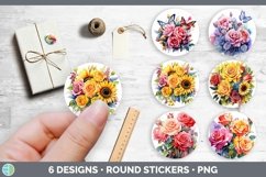 Bundle of six Watercolor Stickers designs.