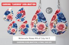 Earring Teardrop Watercolor Roses Patriotic Product Image 1
