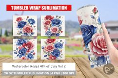 Tumbler Wrap Watercolor Roses Patriotic Product Image 1