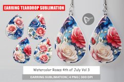 Earring Teardrop Watercolor Roses Patriotic Product Image 1