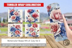 Tumbler Wrap Watercolor Roses Patriotic Product Image 1