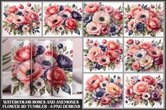 Watercolor Roses And Anemones Flower 3D Tumbler Wrap Bundle Product Image 1