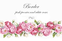 Watercolor roses and peonies border