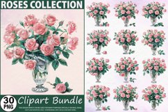 Watercolor Roses Flowers Clipart Bundle Product Image 1